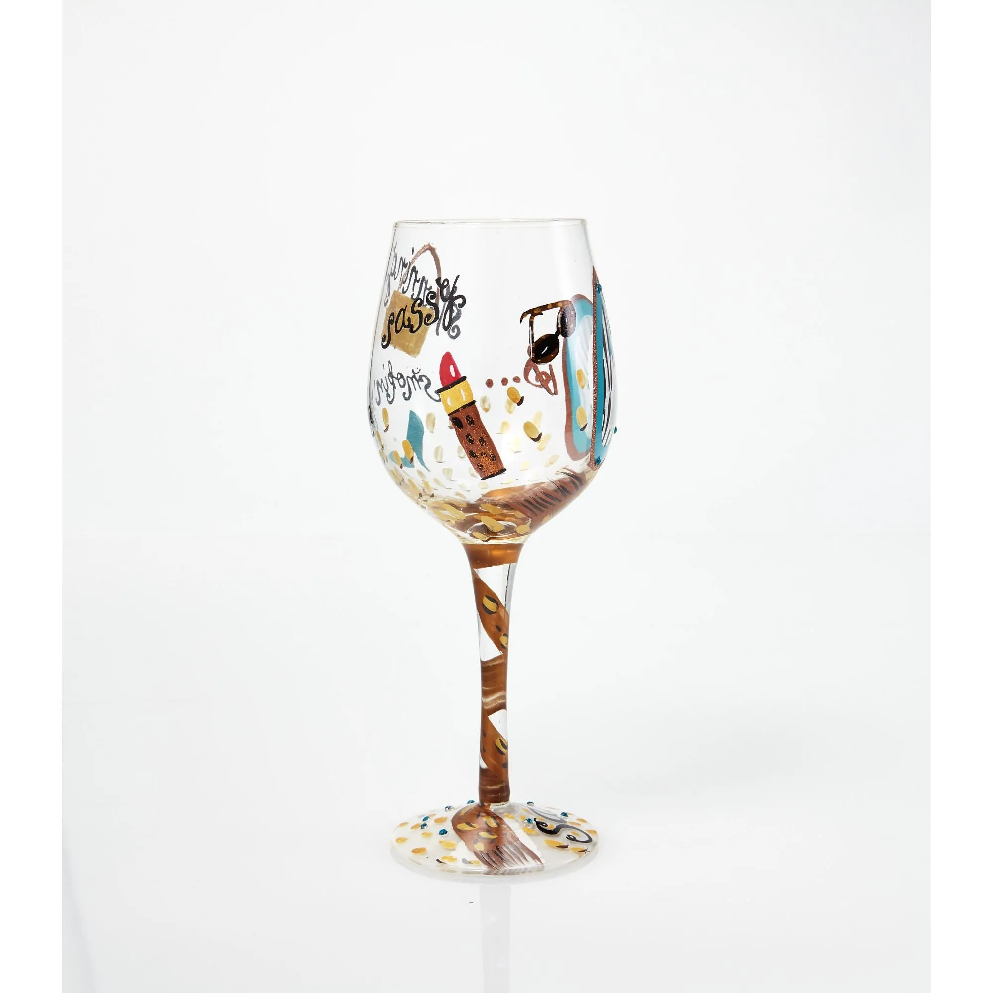 60 and Sassy Hand-painted Artisan Wine Glass, 15 oz.