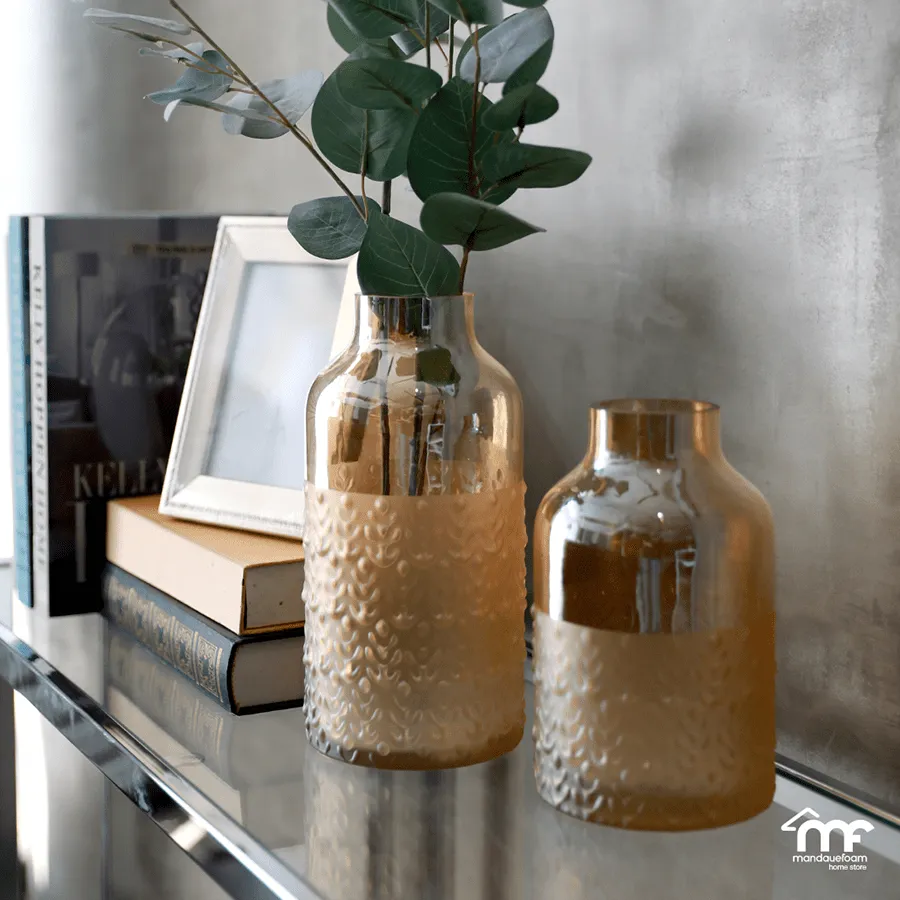 Amber Embossed Glass Vase