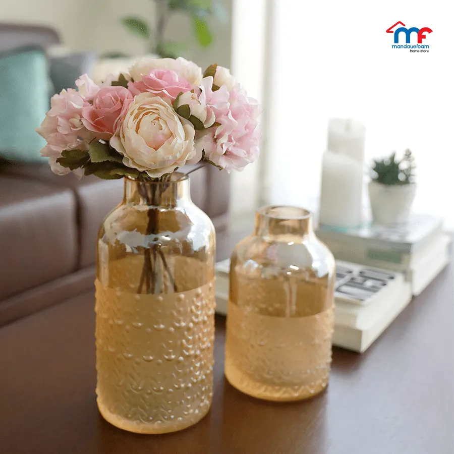 Amber Embossed Glass Vase