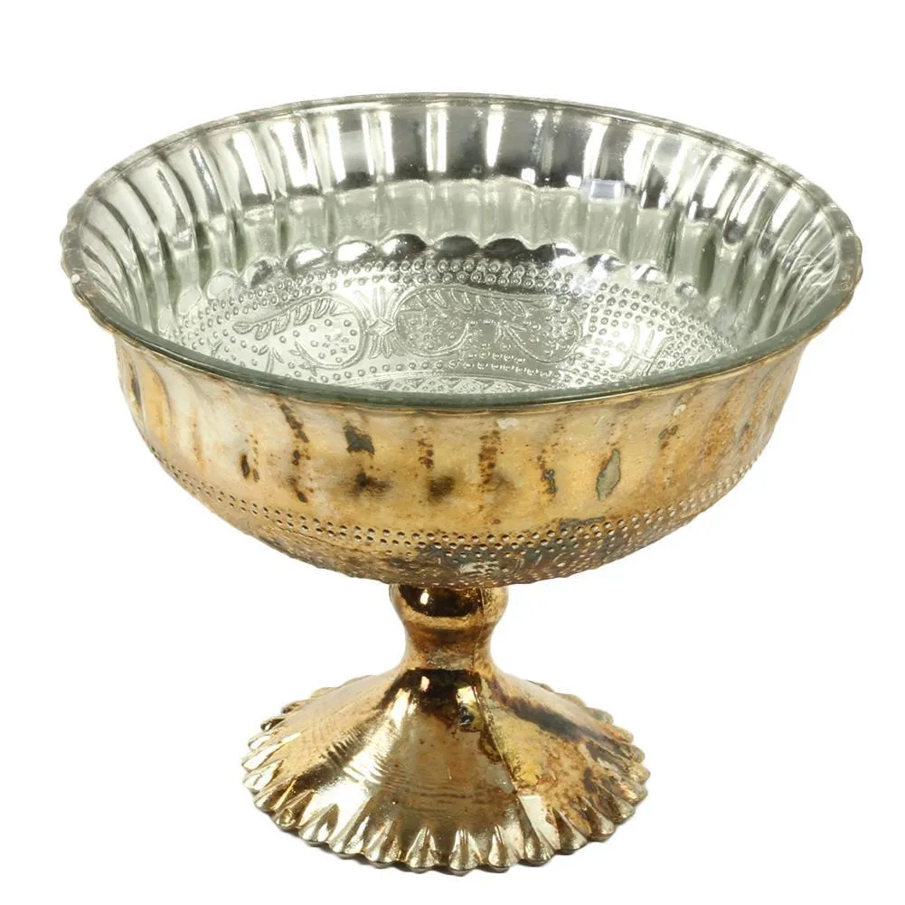 Antique Burnt Gold Glass Compote Vase Flower Bowl Centerpiece