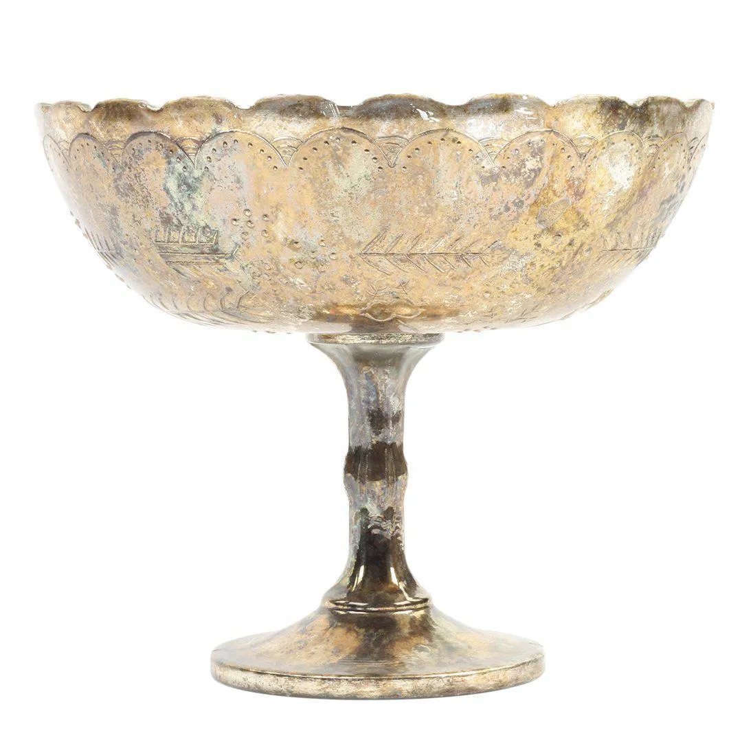 Antique Burnt Gold Glass Compote Vase Flower Bowl Centerpiece