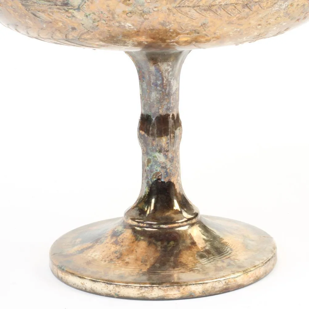 Antique Burnt Gold Glass Compote Vase Flower Bowl Centerpiece