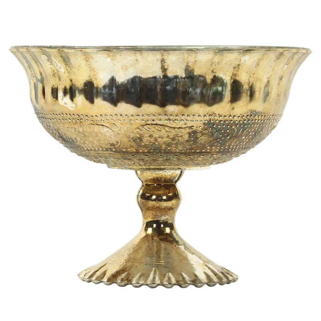Antique Burnt Gold Glass Compote Vase Flower Bowl Centerpiece