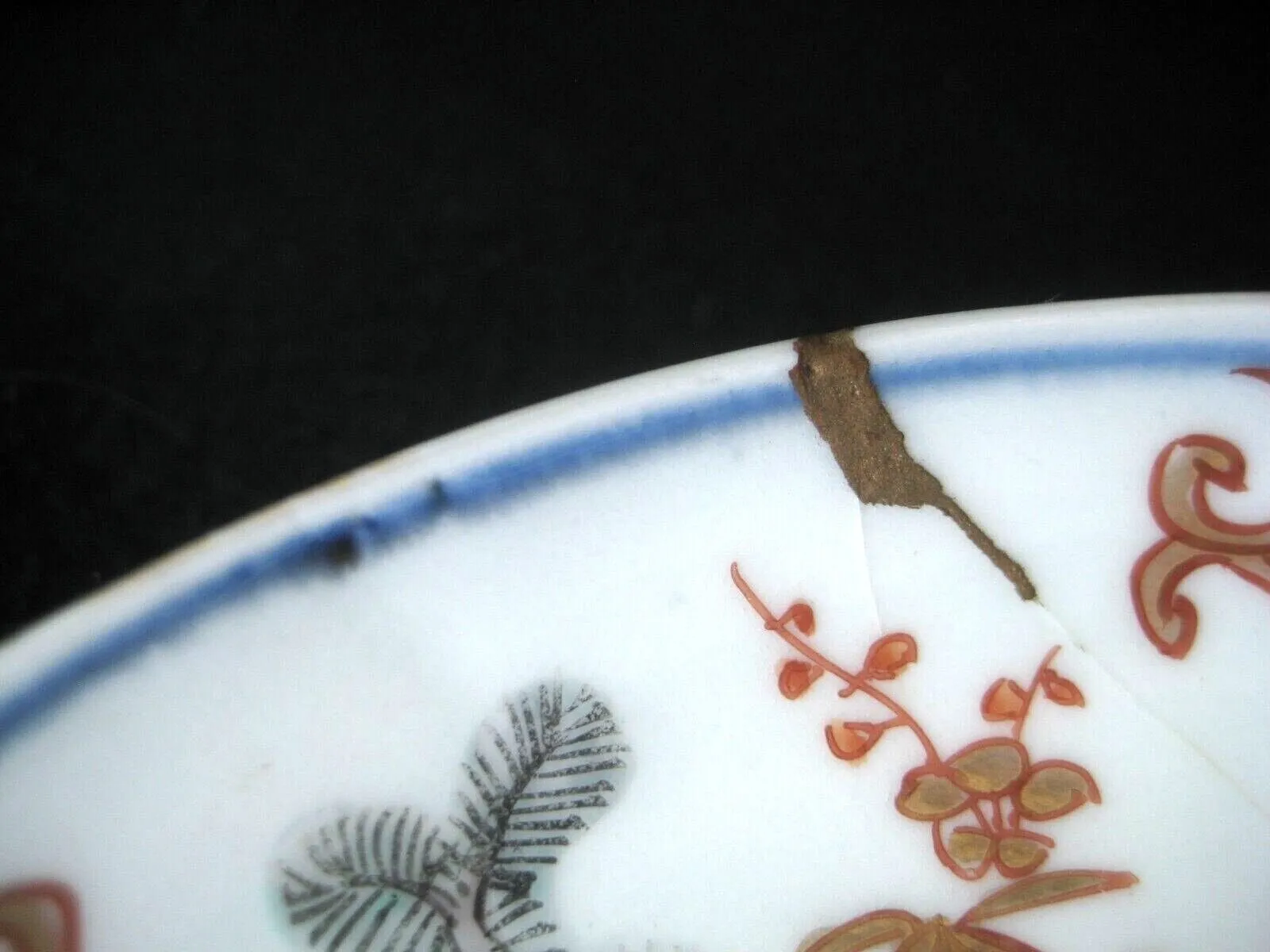 Antique Japanese Kintsugi Meiji 1800'S Imari Ceramic Bowl Set Gold Repair 8.5"