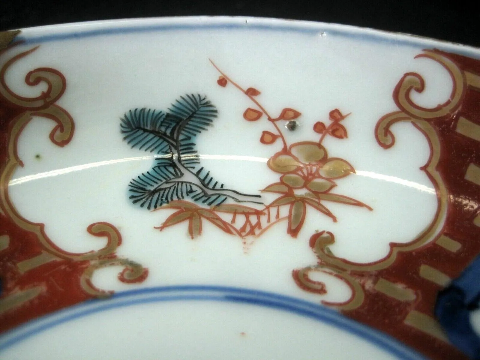 Antique Japanese Kintsugi Meiji 1800'S Imari Ceramic Bowl Set Gold Repair 8.5"