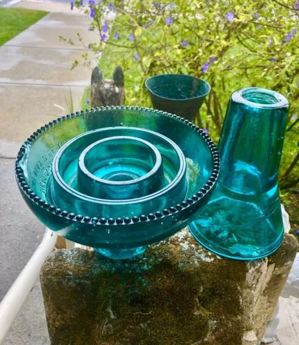 Antique Large Hemingway 1893 Blue Glass Mushroom Shaped Electric Pole Insulator