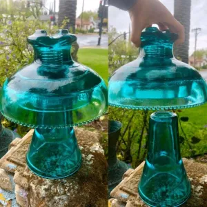Antique Large Hemingway 1893 Blue Glass Mushroom Shaped Electric Pole Insulator