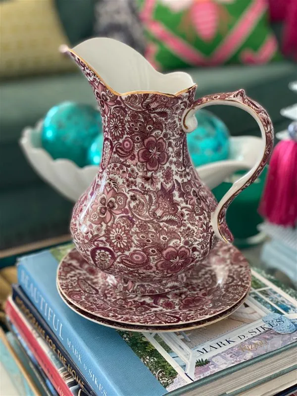Antique Reflections Pink/Rose Pitcher with two plates