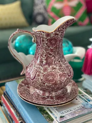 Antique Reflections Pink/Rose Pitcher with two plates