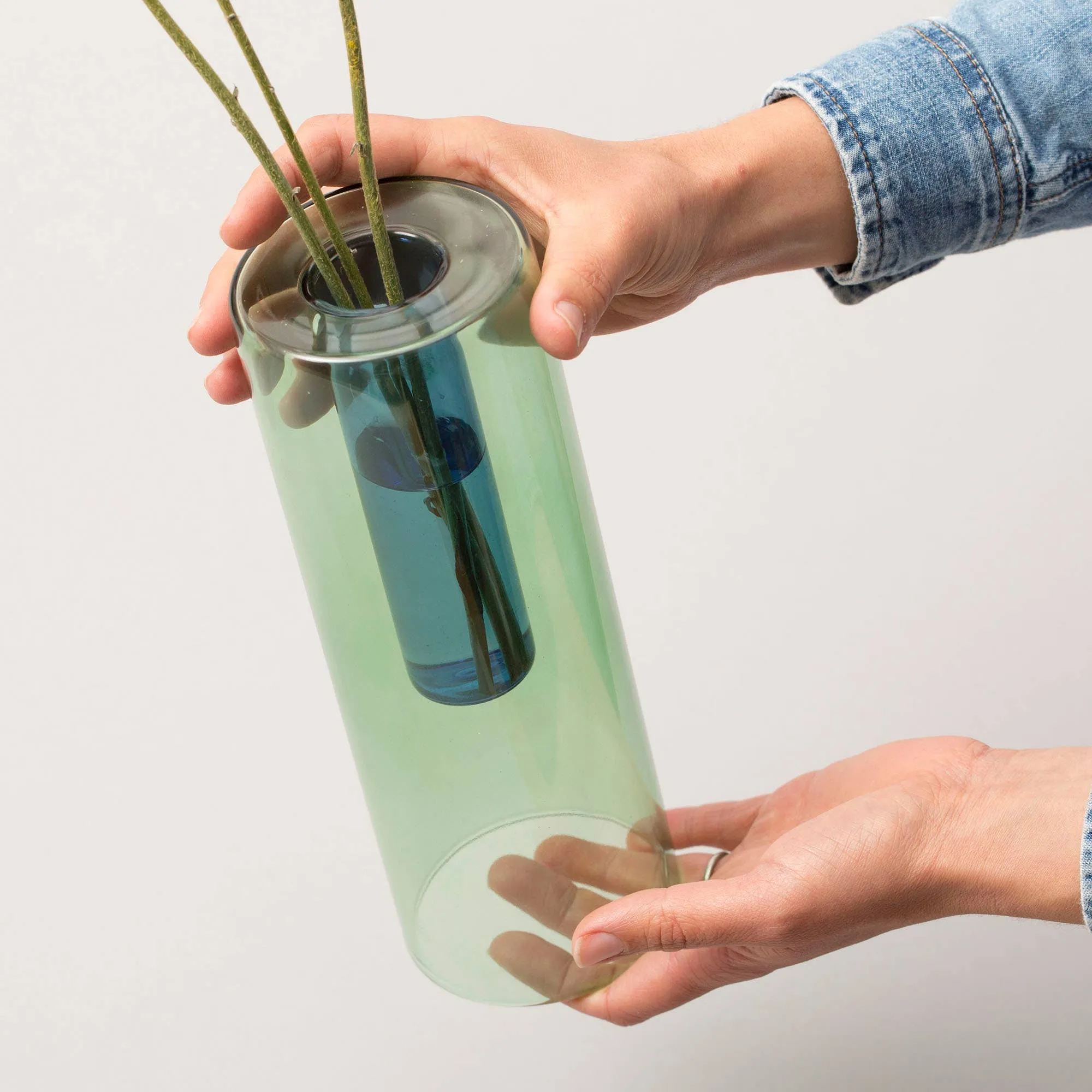 Block Design - Reversible Glass Vase - Large: Blue/Yellow