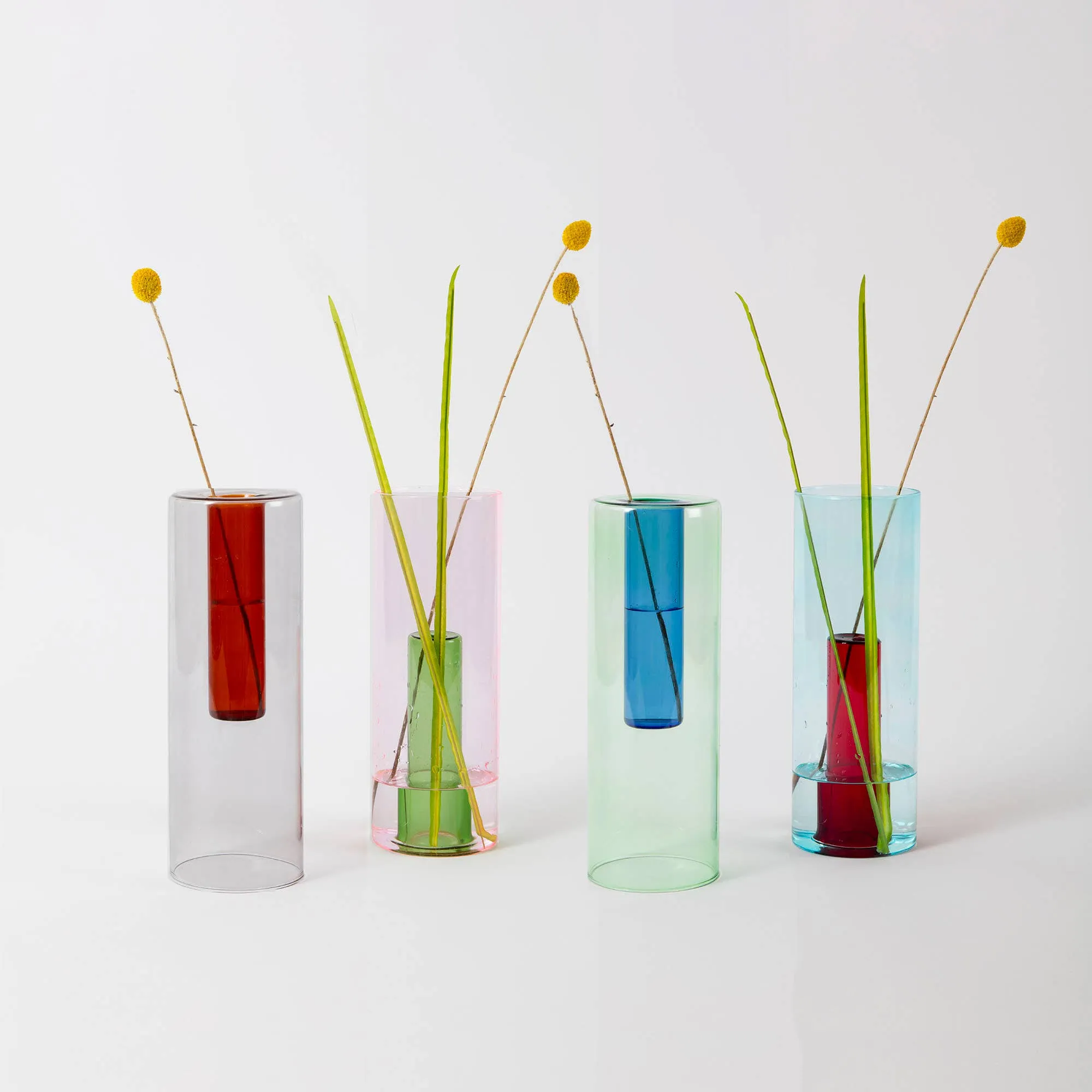Block Design - Reversible Glass Vase - Large: Blue/Yellow