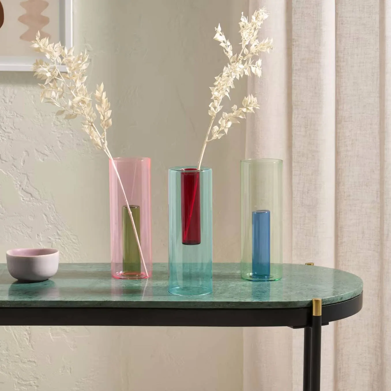 Block Design - Reversible Glass Vase - Large: Blue/Yellow