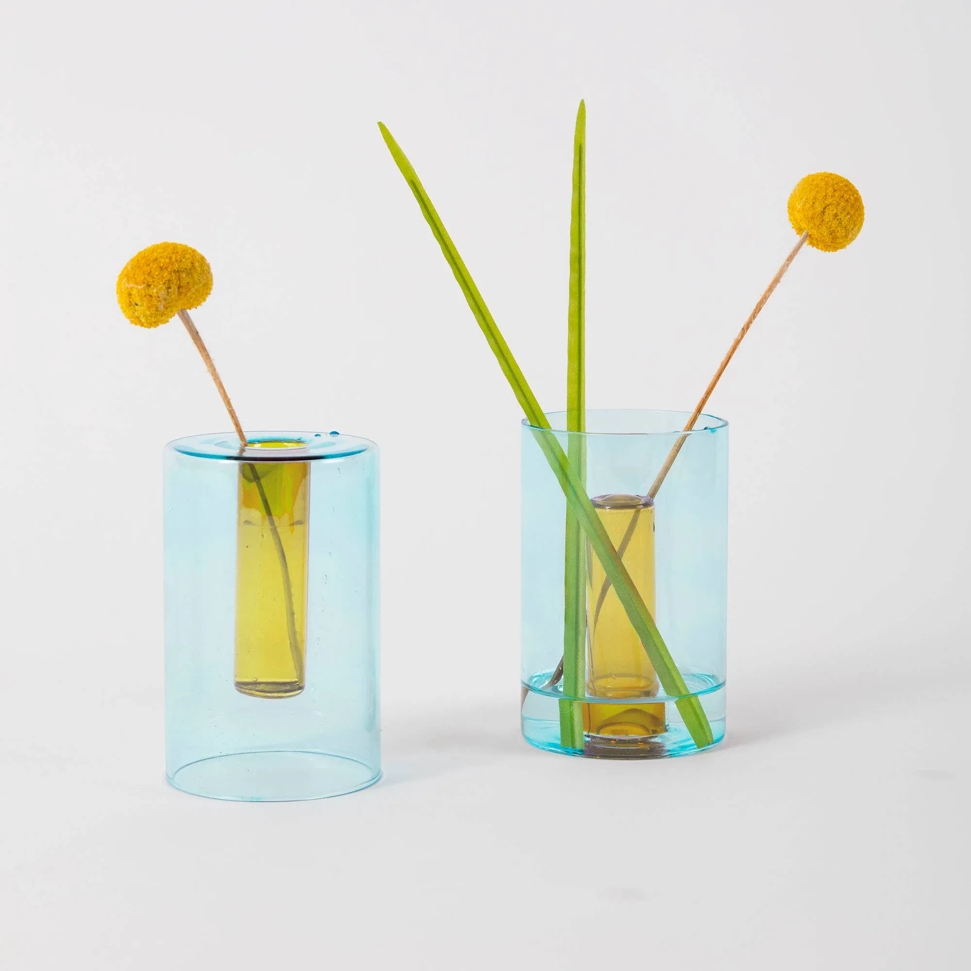 Block Design - Reversible Glass Vase - Small: Blue/Yellow