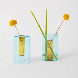 Block Design - Reversible Glass Vase - Small: Blue/Yellow