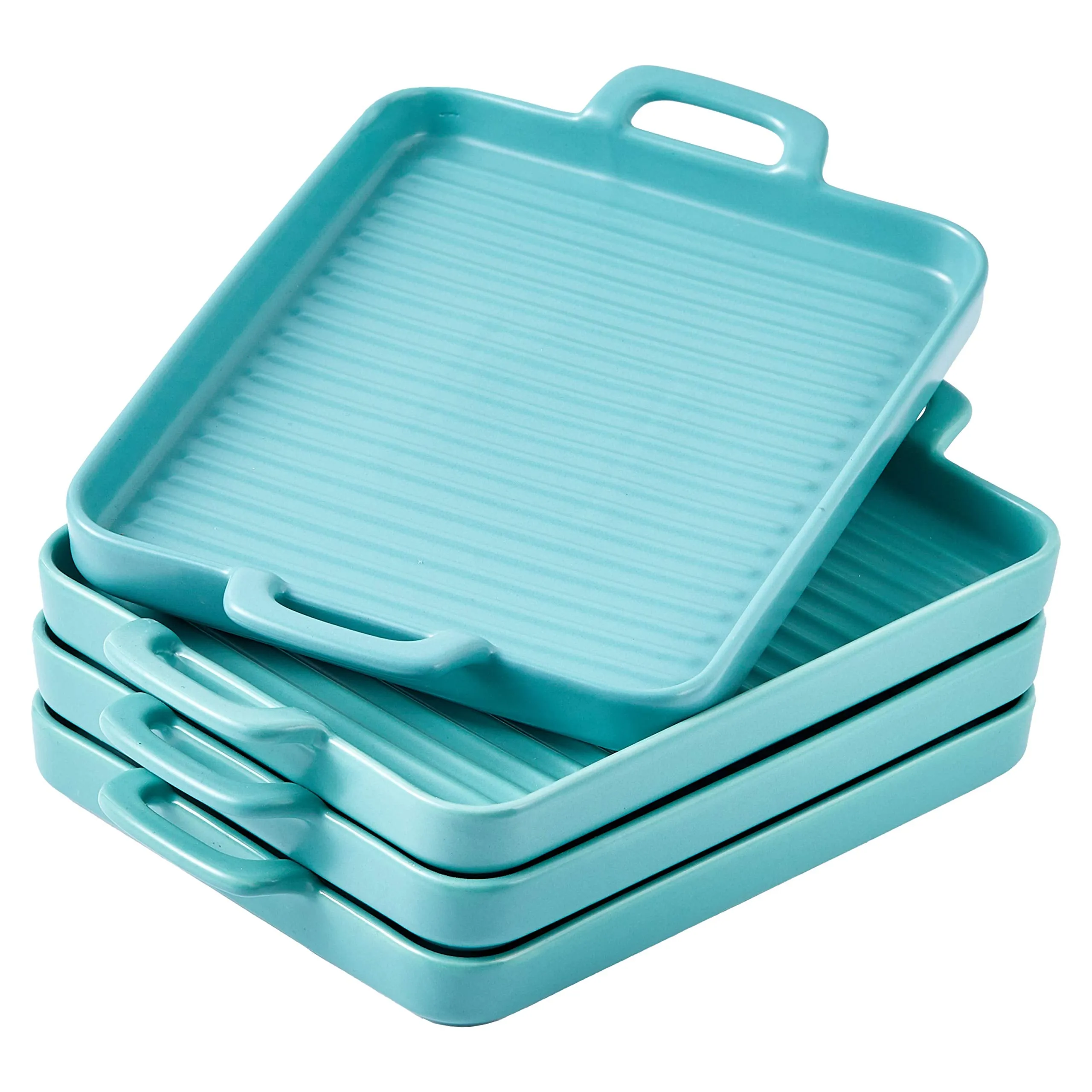 Bruntmor 8 Inch Ceramic Set Of 4 Oven to Table Bakeware Matte Round Baking Dish Grill