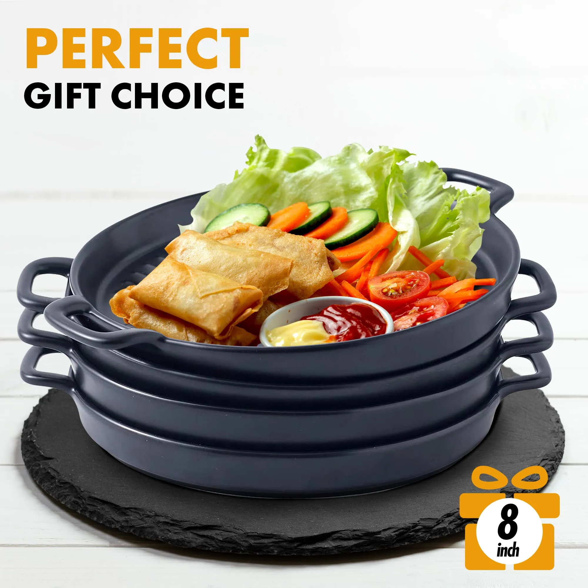 Bruntmor 8 Inch Ceramic Set Of 4 Oven to Table Bakeware Matte Round Baking Dish Grill