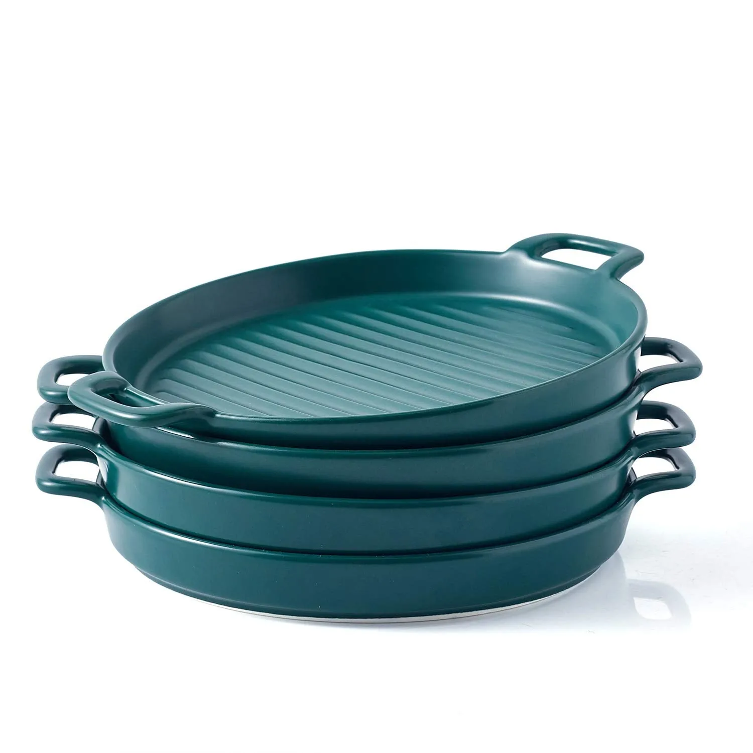 Bruntmor 8 Inch Ceramic Set Of 4 Oven to Table Bakeware Matte Round Baking Dish Grill