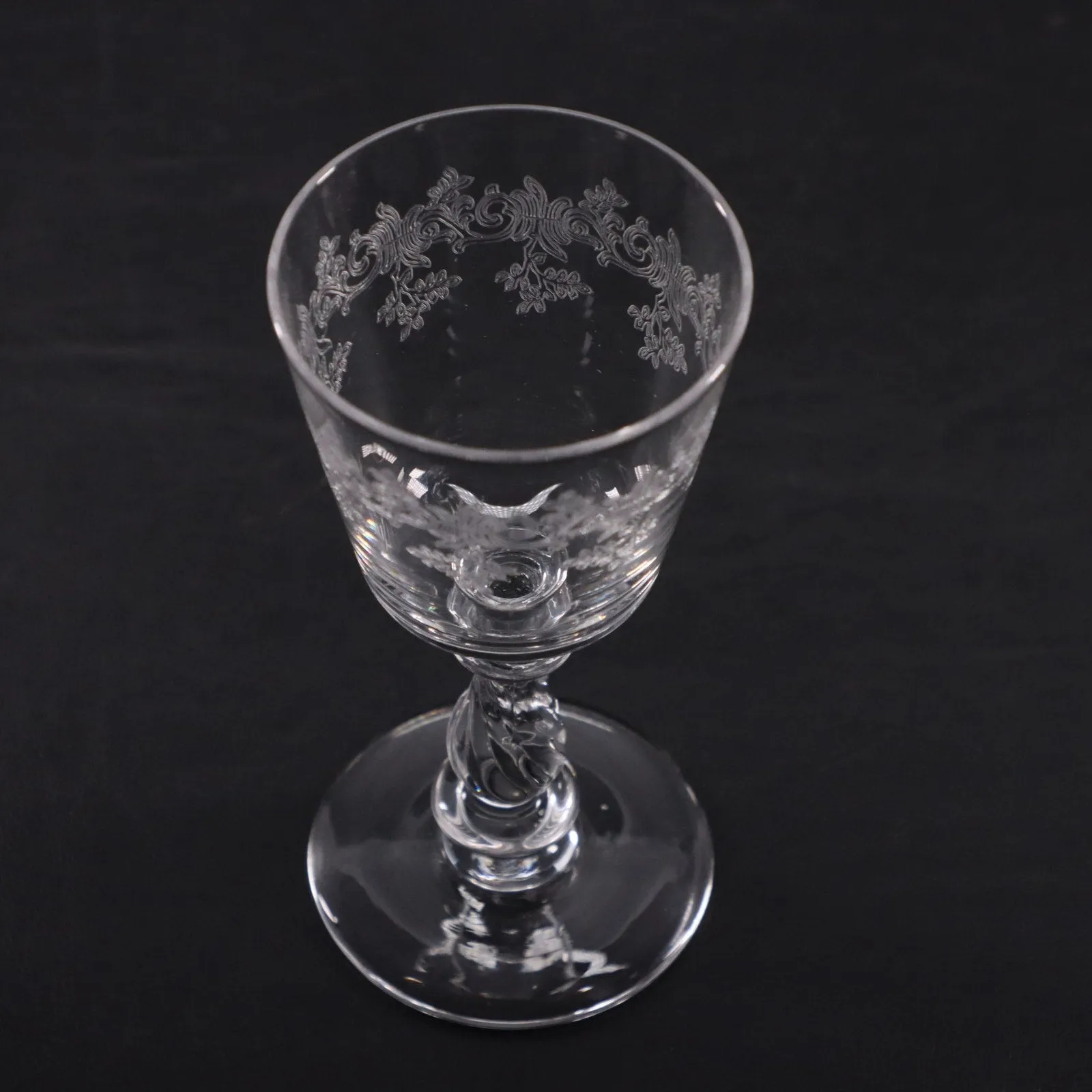 Bryce 942-4 Etched Bowl Swirl Stemmed Wine Glass Vintage 1950's