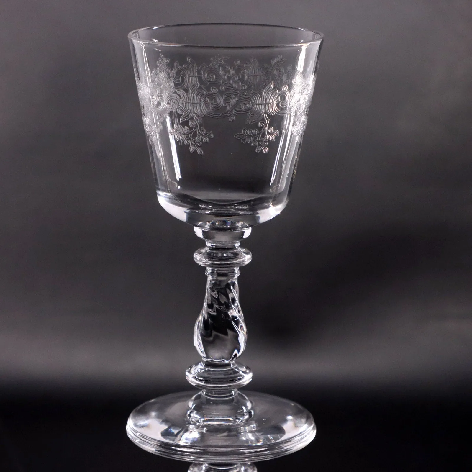 Bryce 942-4 Etched Bowl Swirl Stemmed Wine Glass Vintage 1950's