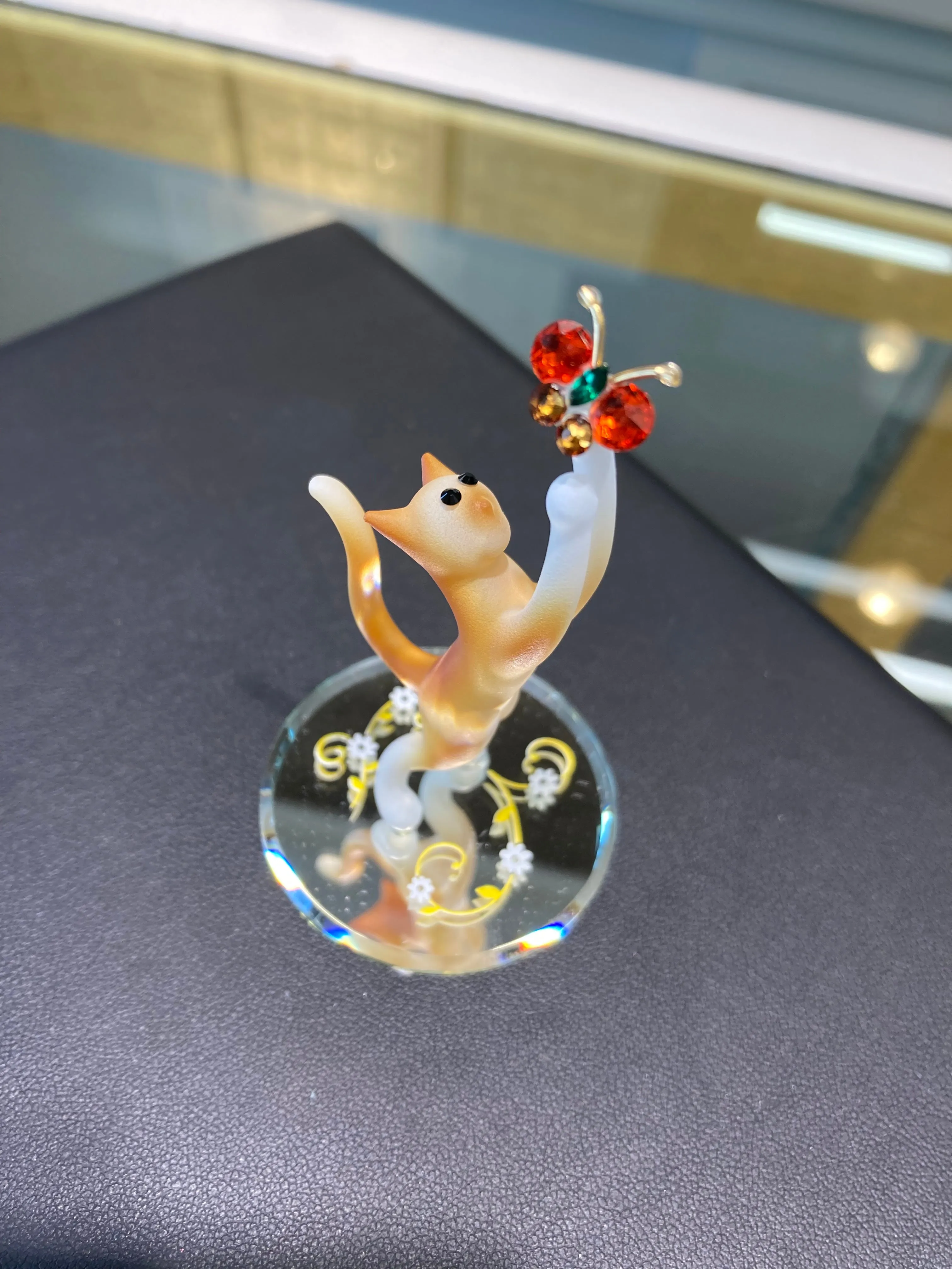 Cat And Butterfly Glass Figurine