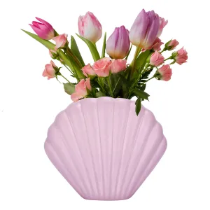 Ceramics Shell Vases For Decor - Handmade Pink Matte Vase With Unique Art Shell