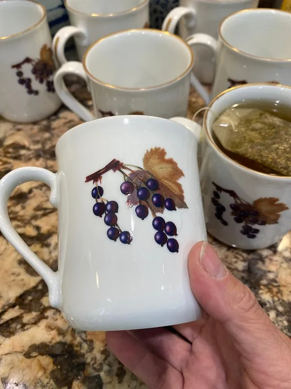 Coffee Mugs - Eavesham Royal Worchester Fruit Motif, Set of 7, England
