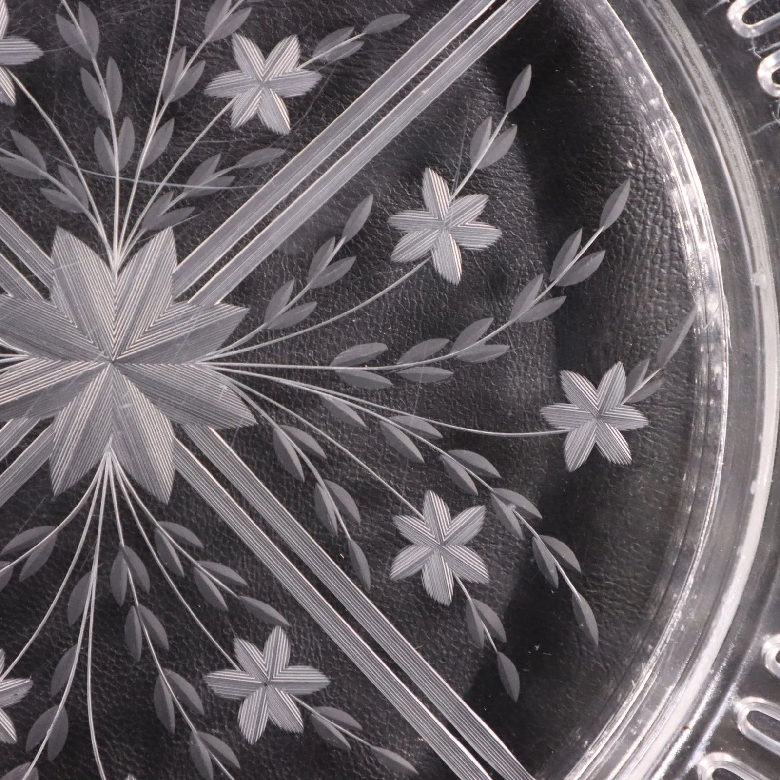 Crystal Etched Floral Reticulated Pierced Clear Glass 10 3/8" Dinner Plate