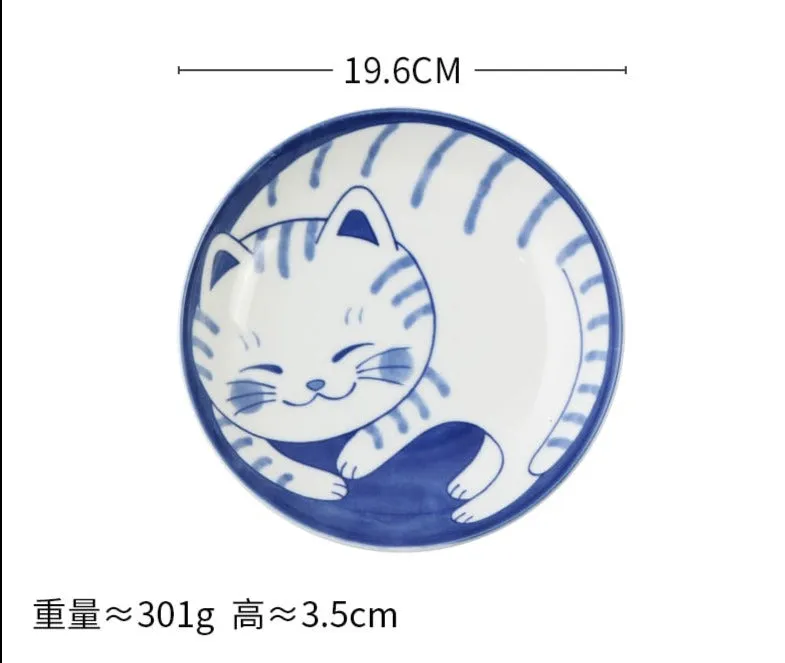 Cute Cat Ceramic Plate and Bowl