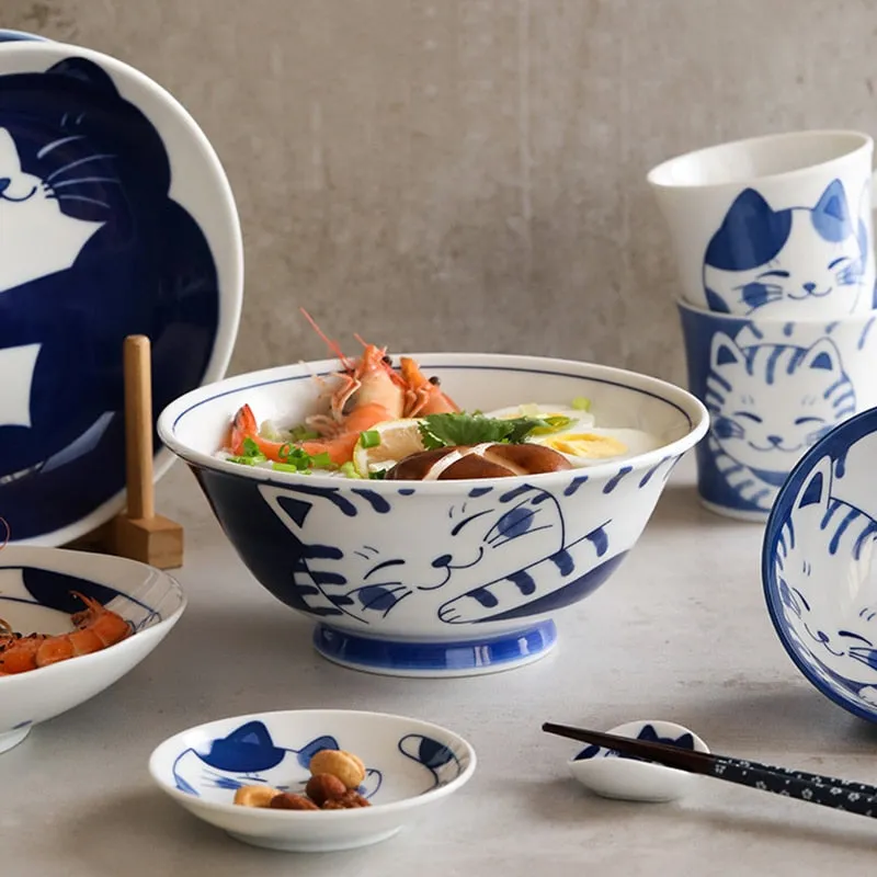 Cute Cat Ceramic Plate and Bowl