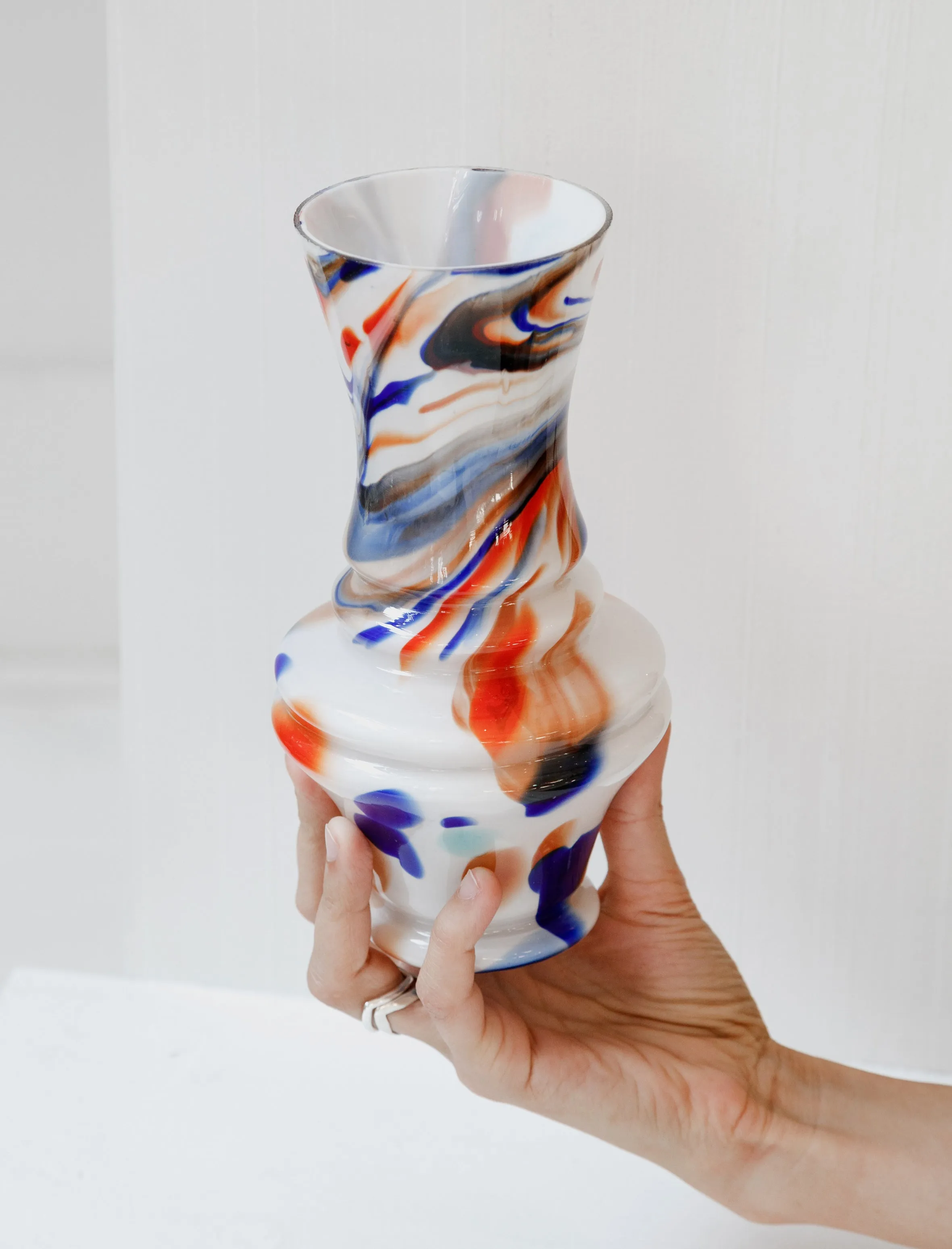 Czech Marbled Glass Vase Deep Spots and Stripes