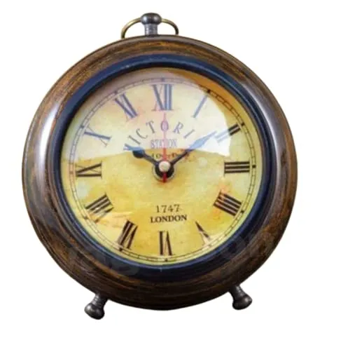 Delight Enterprises Home & Office Study Living Room Decoration Gift Item Antique Wooden Table Top Clock Desk Clock Nautical Style Roman Number