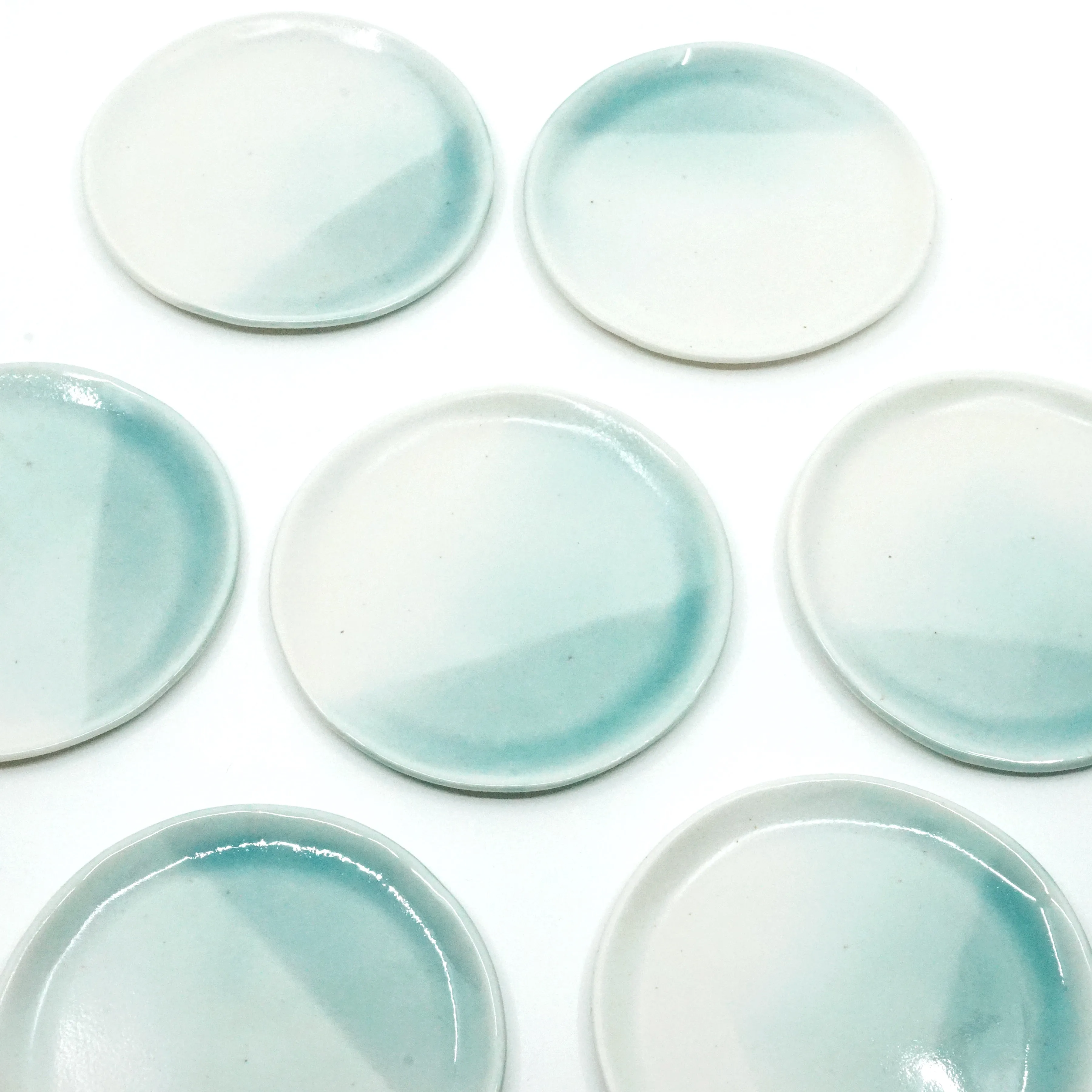Dillard - White/Sea Glass - Medium Hand-formed Ceramic Trinket/Ring Dishes