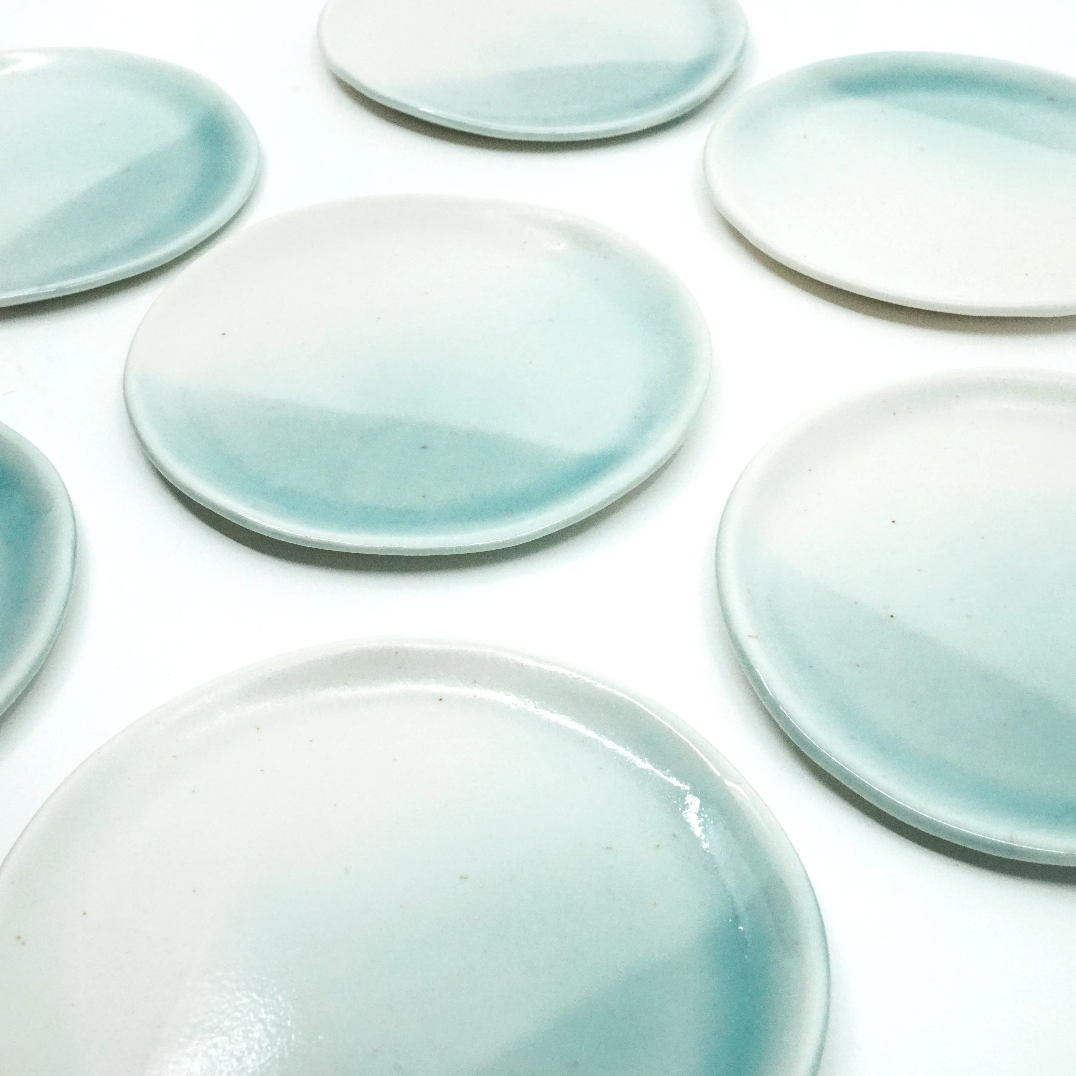Dillard - White/Sea Glass - Medium Hand-formed Ceramic Trinket/Ring Dishes