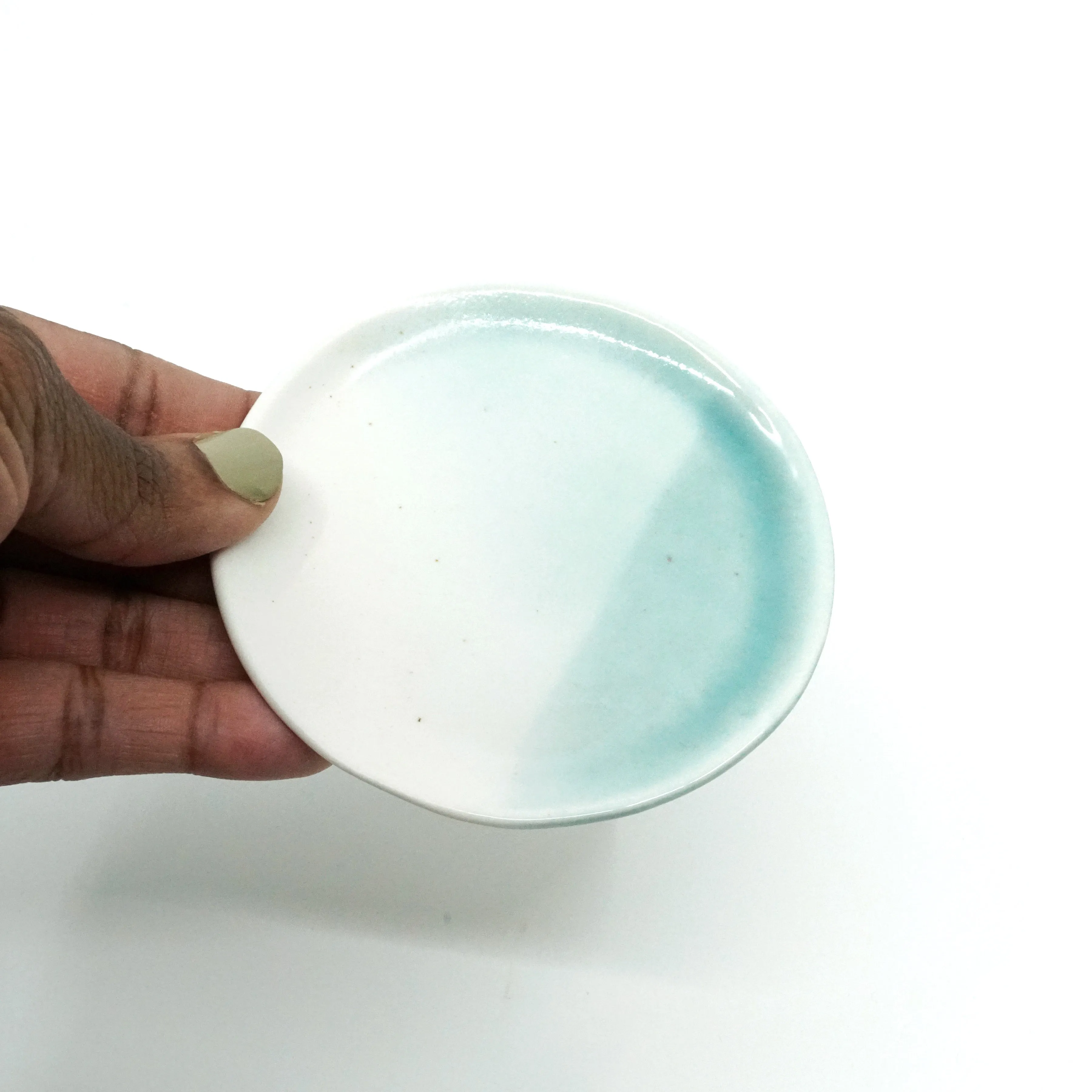 Dillard - White/Sea Glass - Medium Hand-formed Ceramic Trinket/Ring Dishes