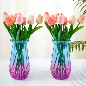 Ekhasa Blue & Purple Flower Glass Vase for Home Decor | Glass Vases Home Decor for Living Room & Home Decoration | Flower Vase Aesthetic Flower Pots for Table Decorative Items Dining Table (Set of 2)
