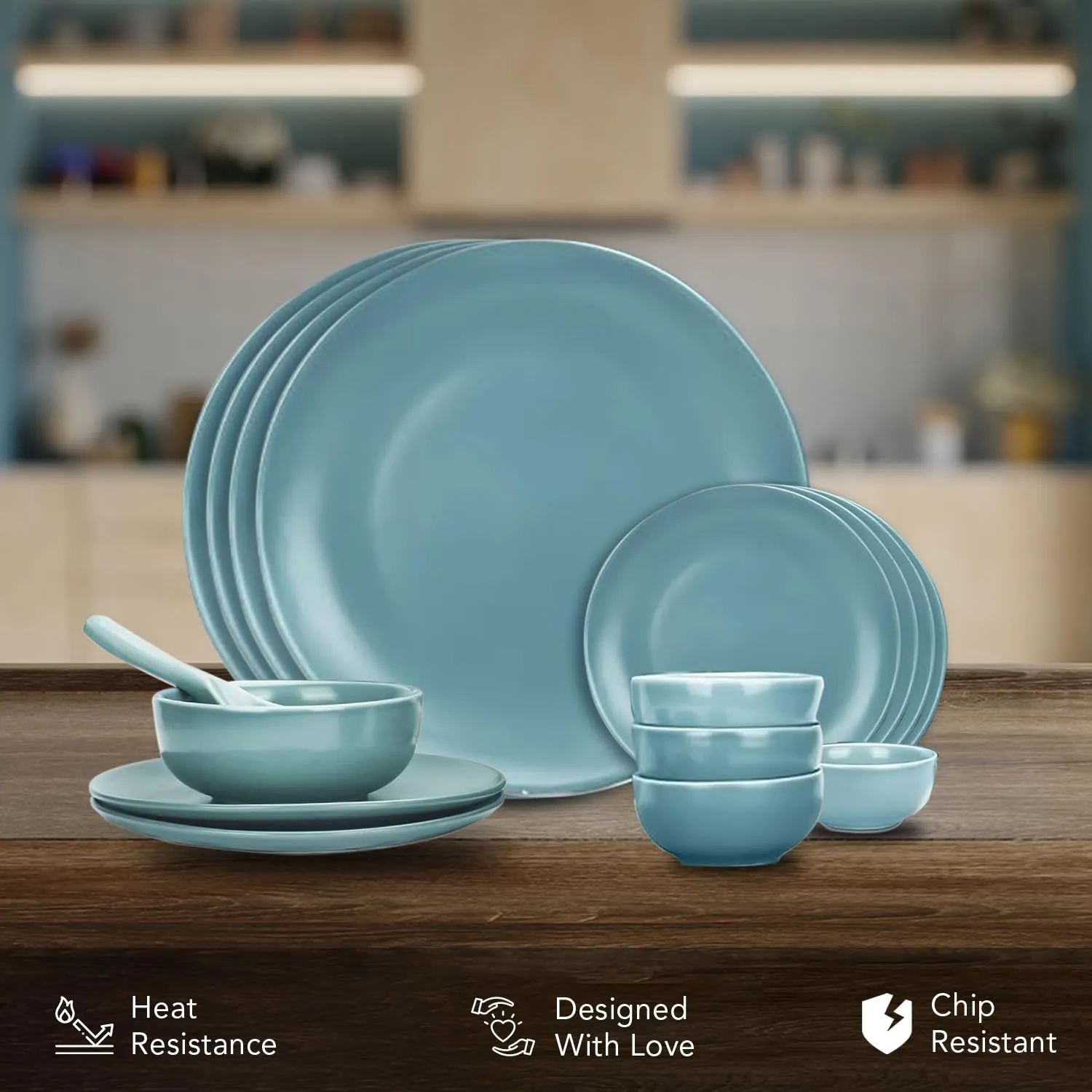 Ekhasa Ceramic Dinner Set (11 pcs, Microwave safe, Chip Resistant, Blue, Damage-Proof Packaging) | Crockery Set Dinner Set | Ceramic Dinner Plates | Stoneware Dinner Set | Porcelain Dinner Set Gift
