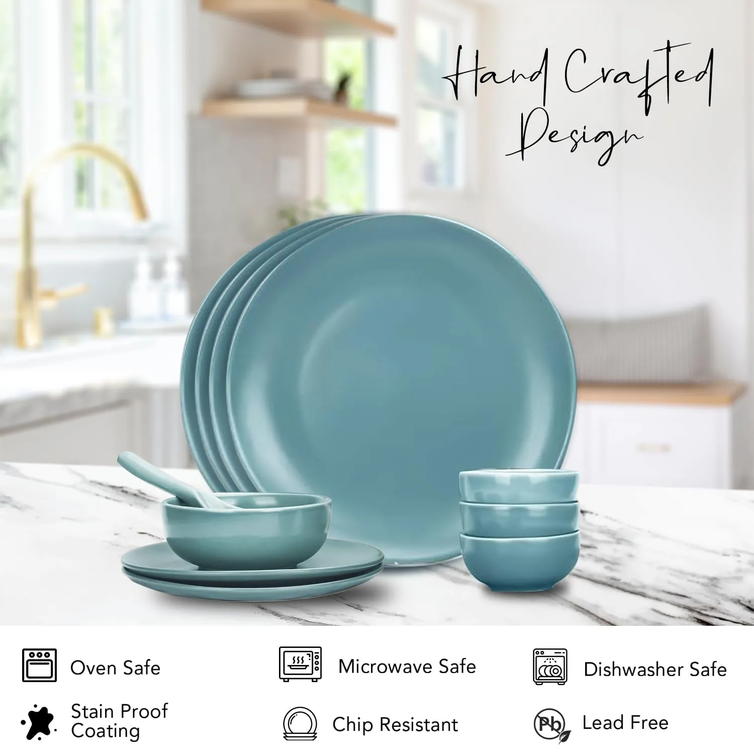 Ekhasa Ceramic Dinner Set (11 pcs, Microwave safe, Chip Resistant, Blue, Damage-Proof Packaging) | Crockery Set Dinner Set | Ceramic Dinner Plates | Stoneware Dinner Set | Porcelain Dinner Set Gift
