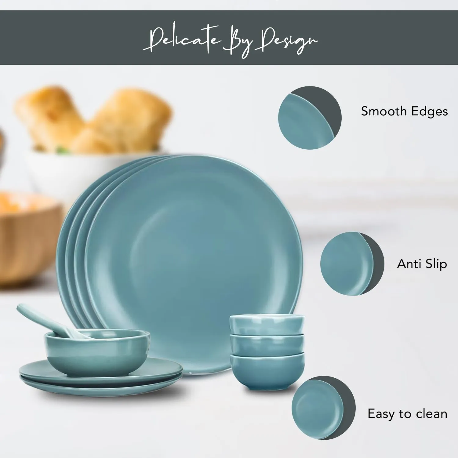 Ekhasa Ceramic Dinner Set (11 pcs, Microwave safe, Chip Resistant, Blue, Damage-Proof Packaging) | Crockery Set Dinner Set | Ceramic Dinner Plates | Stoneware Dinner Set | Porcelain Dinner Set Gift