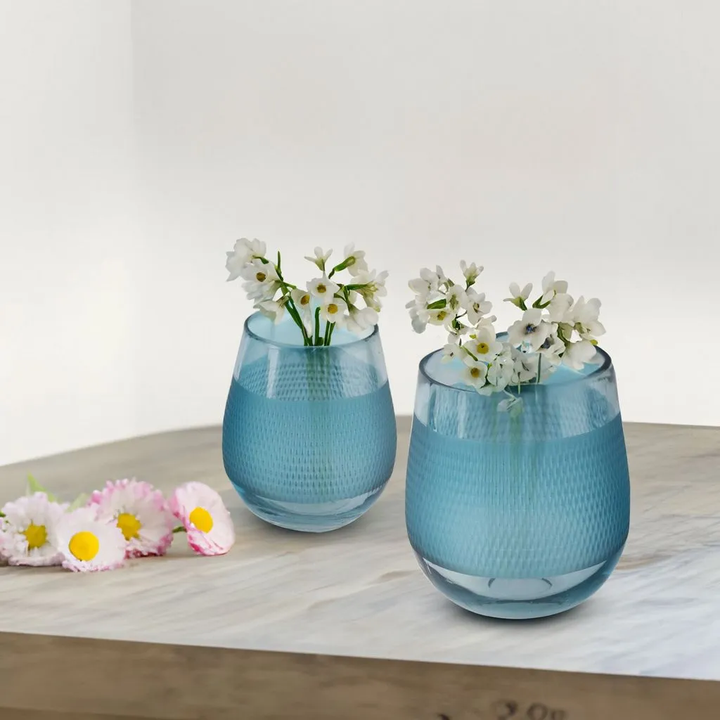 Fleurine Colored Glass Collection, Set of 2 Frosted Design Vases