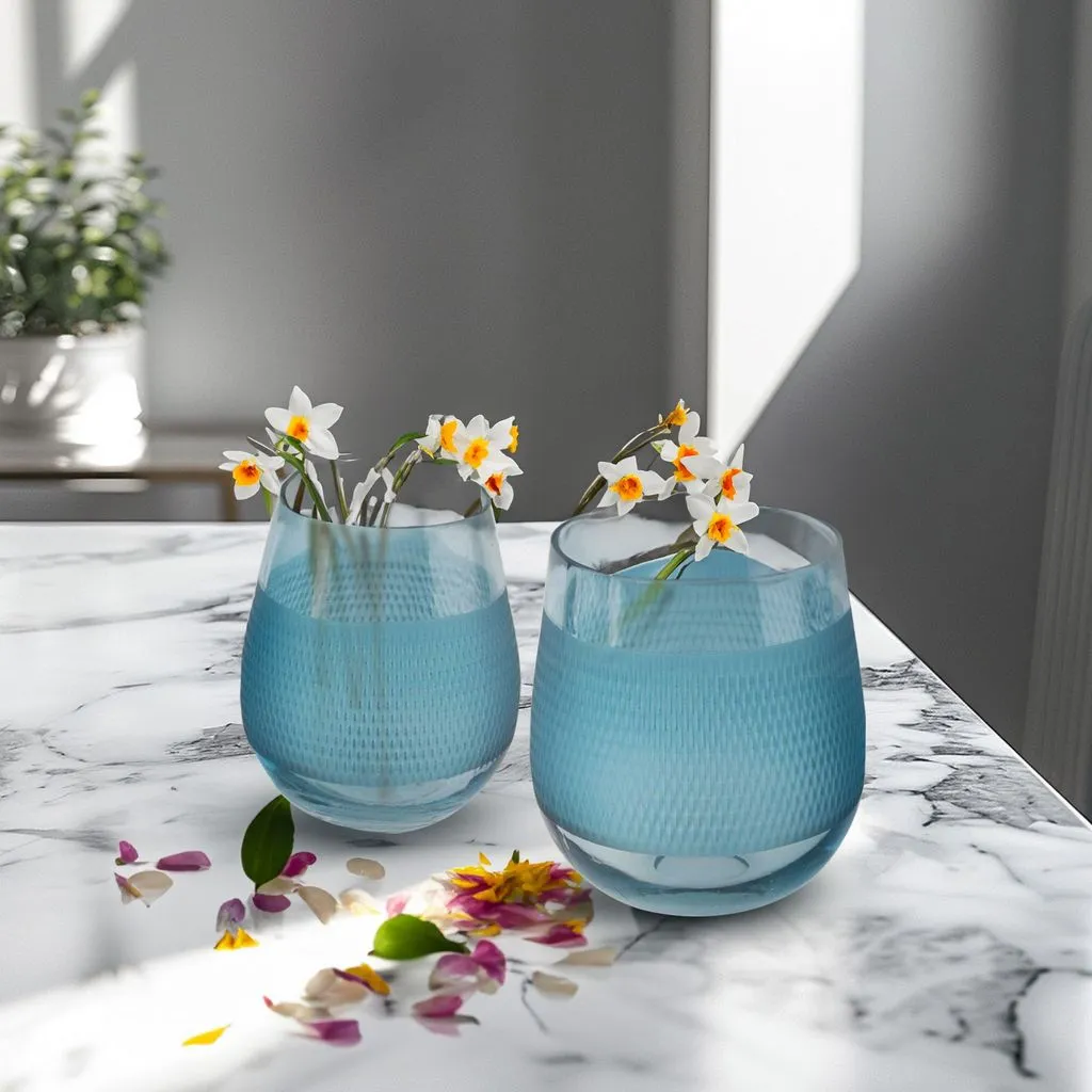 Fleurine Colored Glass Collection, Set of 2 Frosted Design Vases