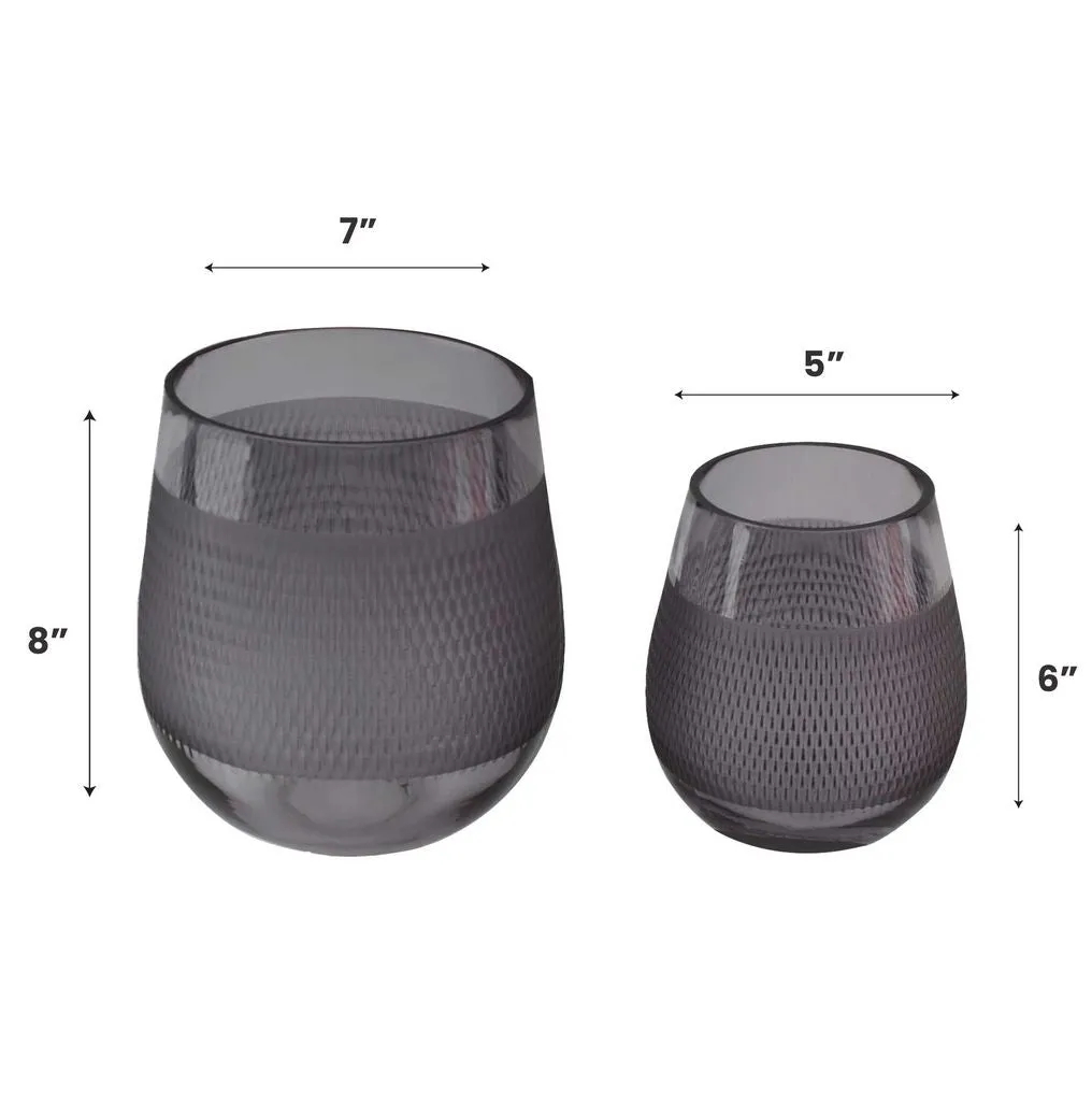Fleurine Colored Glass Collection, Set of 2 Frosted Design Vases
