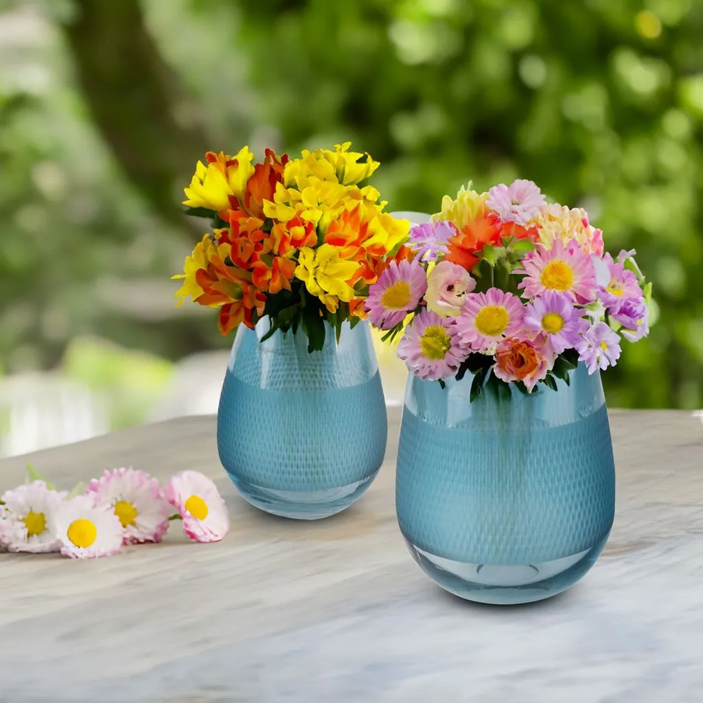 Fleurine Colored Glass Collection, Set of 2 Frosted Design Vases