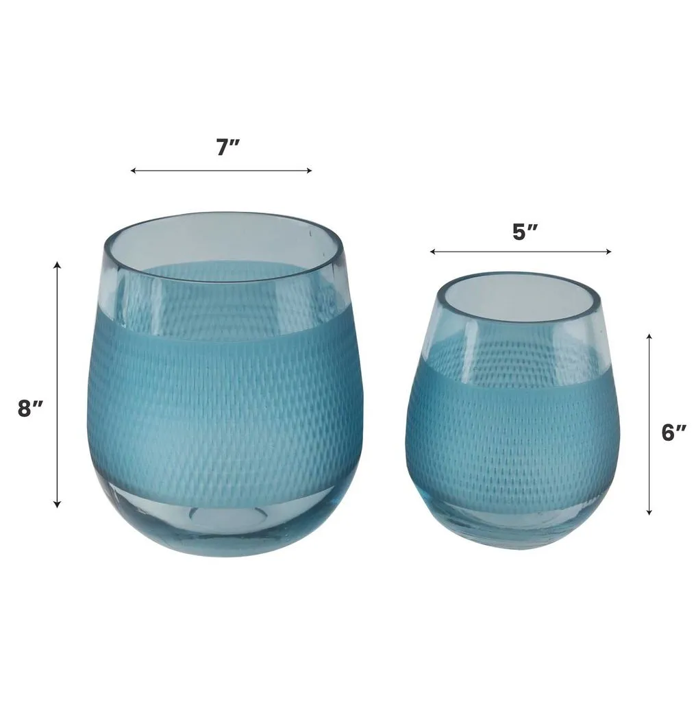 Fleurine Colored Glass Collection, Set of 2 Frosted Design Vases