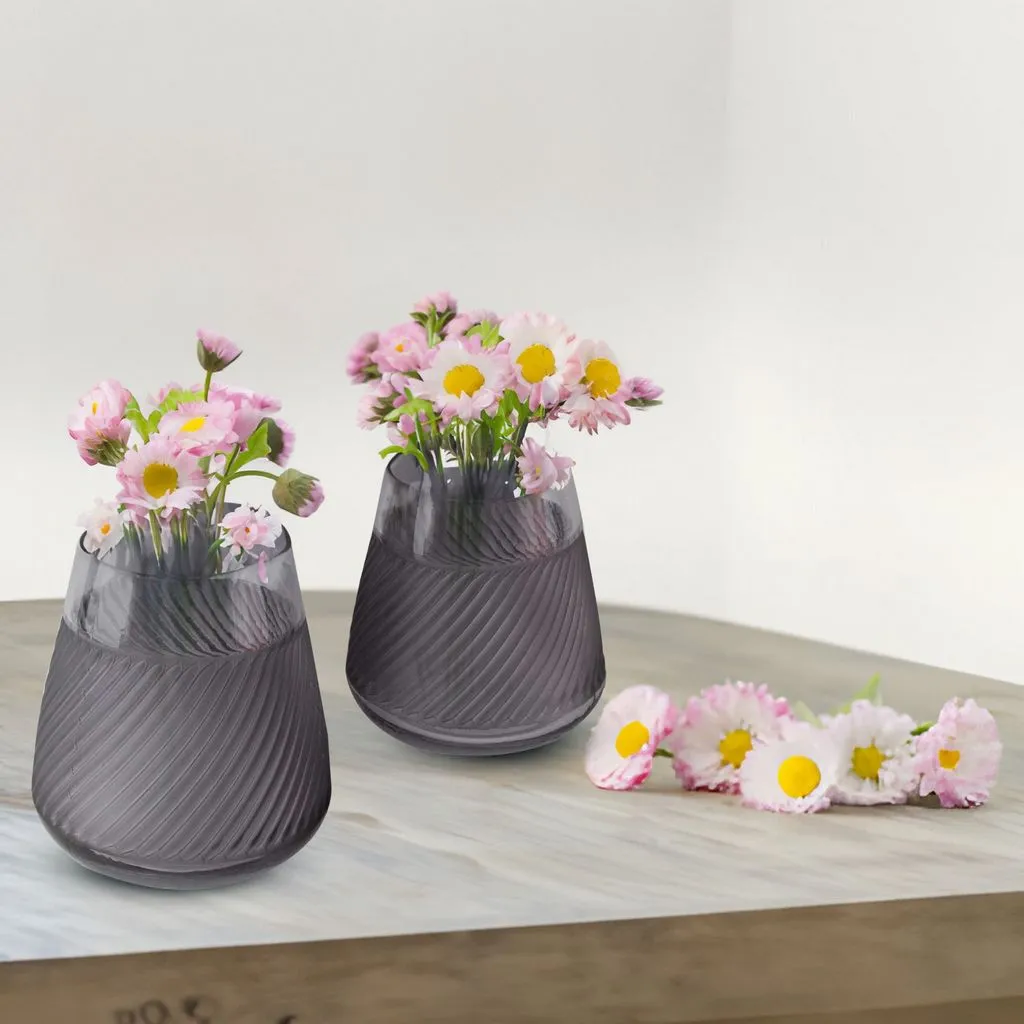 Fleurine Colored Glass Collection, Set of 2 Table Vases With Frosted Pattern