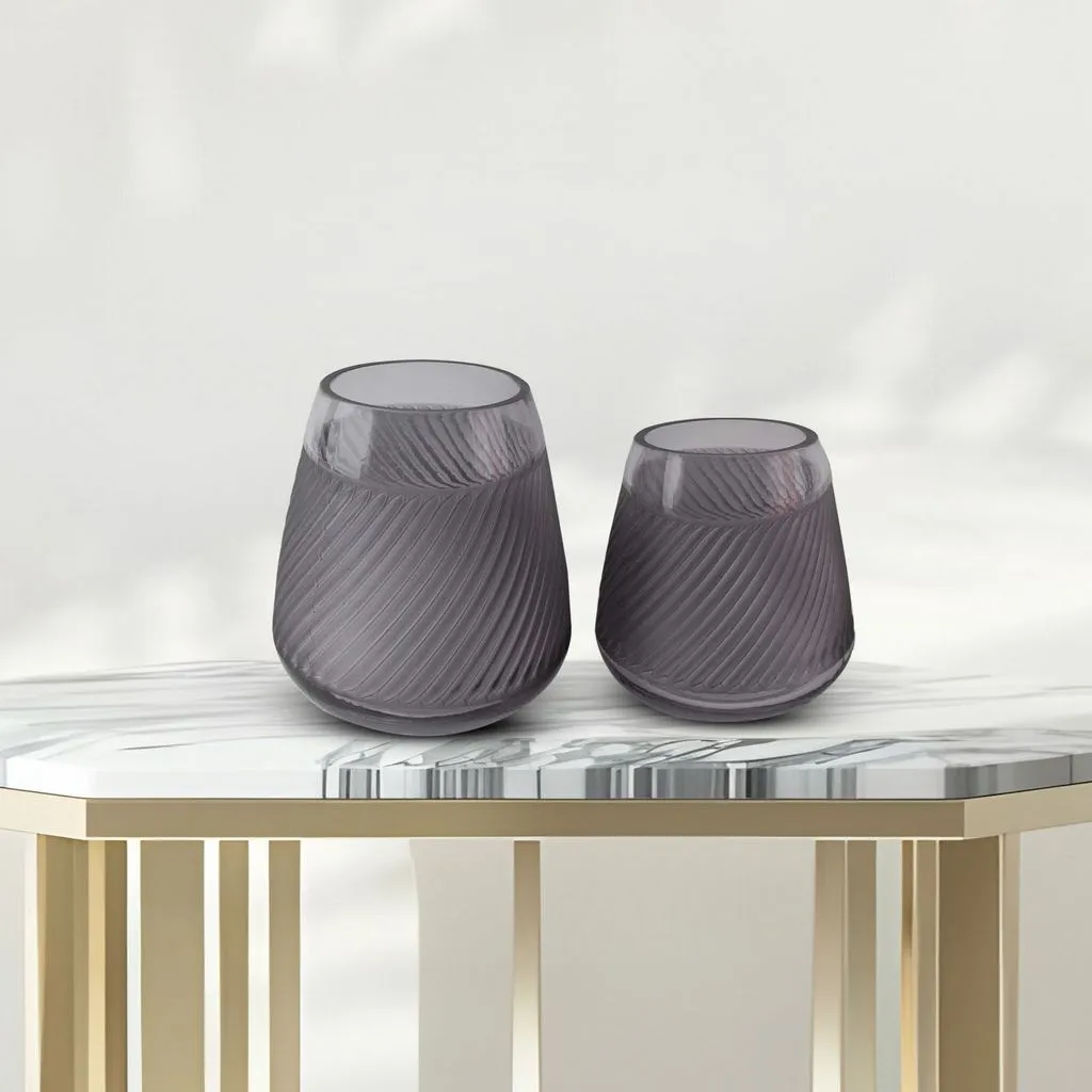 Fleurine Colored Glass Collection, Set of 2 Table Vases With Frosted Pattern