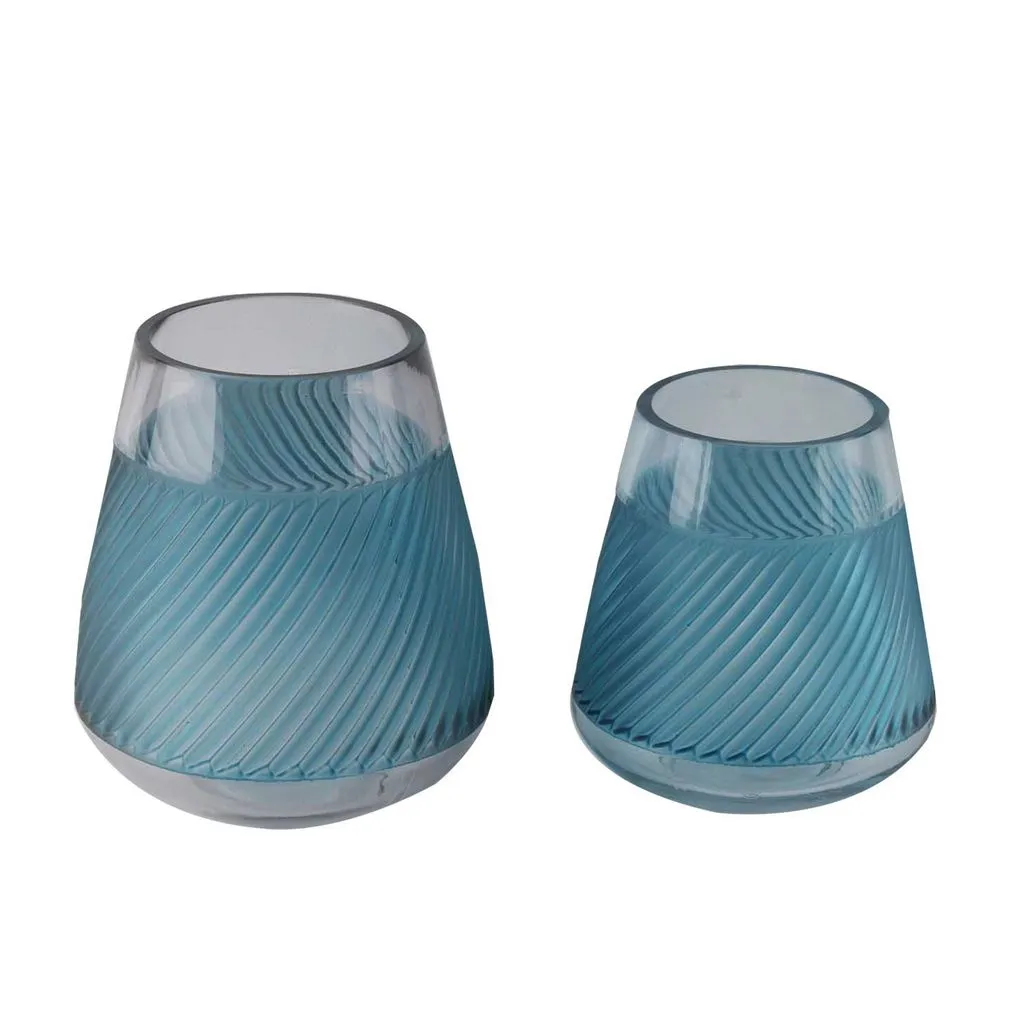 Fleurine Colored Glass Collection, Set of 2 Table Vases With Frosted Pattern