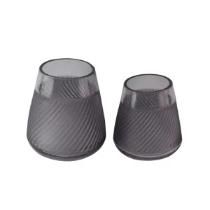 Fleurine Colored Glass Collection, Set of 2 Table Vases With Frosted Pattern