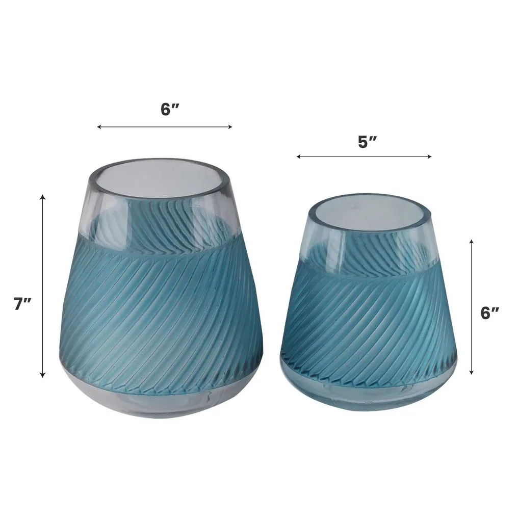 Fleurine Colored Glass Collection, Set of 2 Table Vases With Frosted Pattern