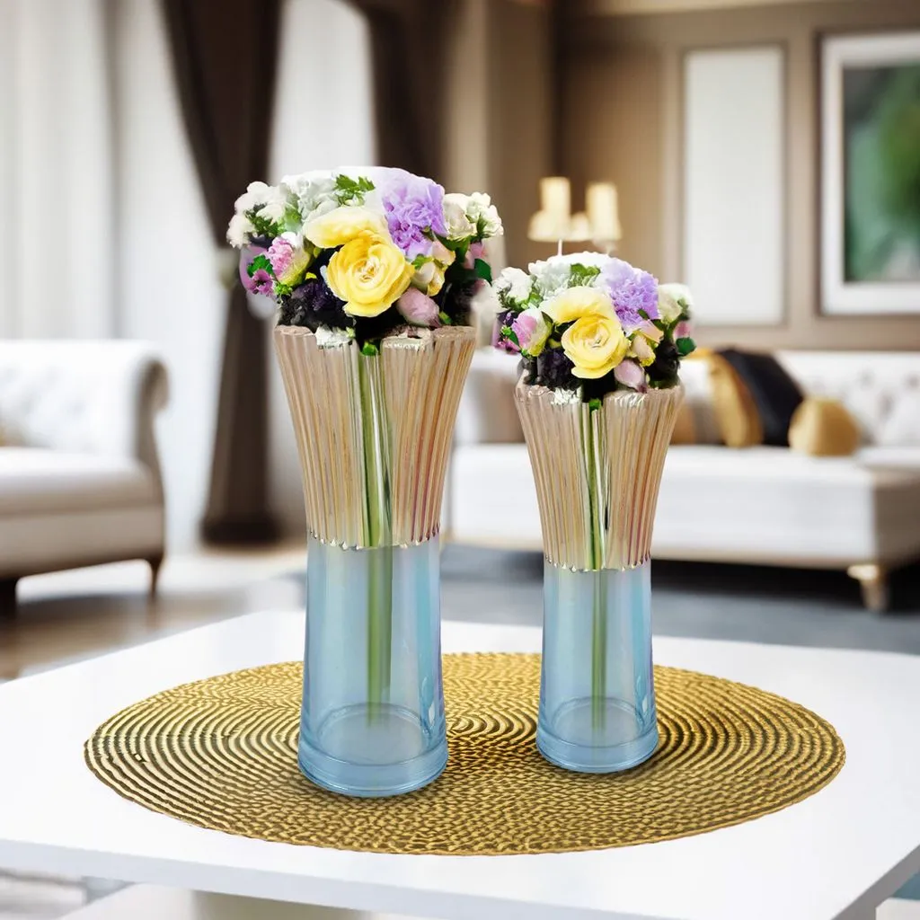 Fleurine Colored Glass Collection, Set of 2 Two-Tone Angular Table Vases