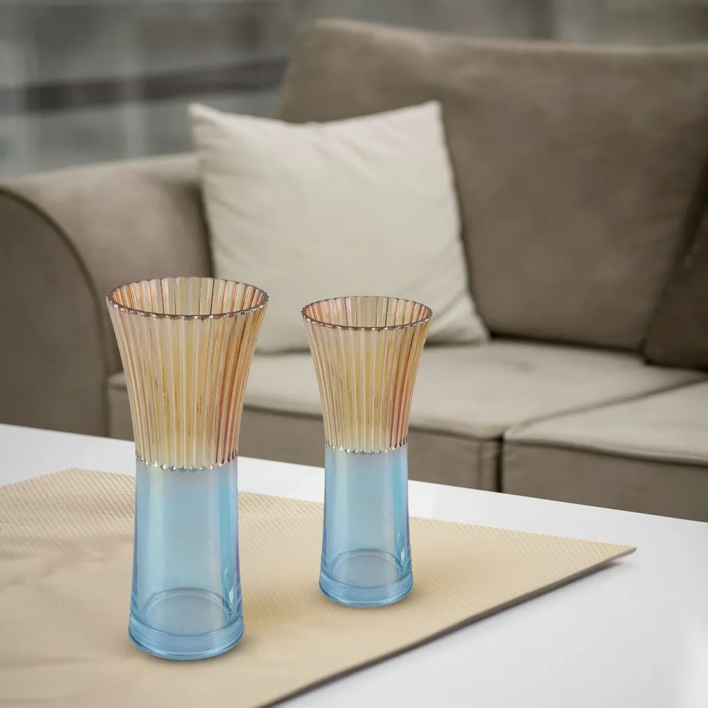 Fleurine Colored Glass Collection, Set of 2 Two-Tone Angular Table Vases
